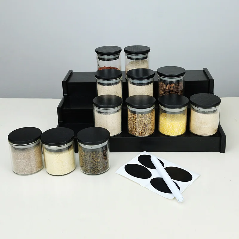 Sealed Glass Bottles Jars New Tea Coffee Beans Transparent Storage Boxes Candy and Snack Tins with Black Bamboo Lid