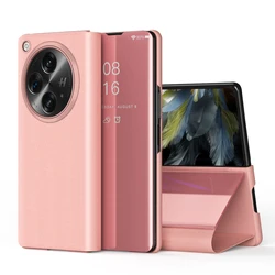 6Colors Mirror Clear View Flip Case For Oneplus Open OPPO Find N3 PU Leather Stand Full Protection Shockproof Cover