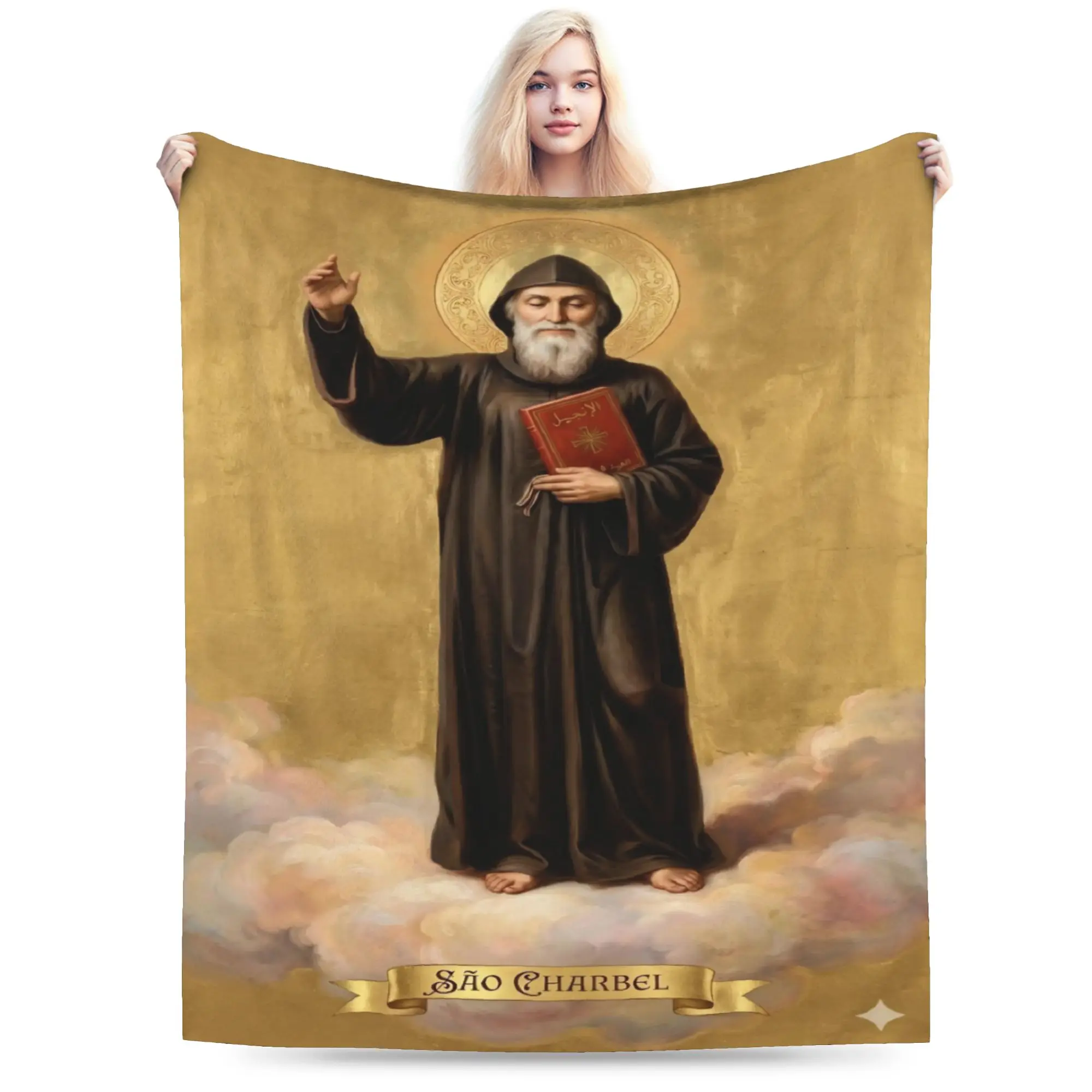 Saint Charbel Throw Blanket for Couch  Soft Fuzzy Plush Blanket 50x60 Inch Multi-size Bedspread for All Seasons