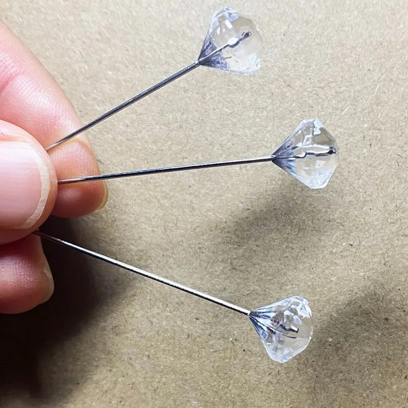 50/100Pcs Plastic Diamond Pins Box Set Transparent Diamond Wedding Corsages Pins Tools Diamond Head Straight Pins Accessories