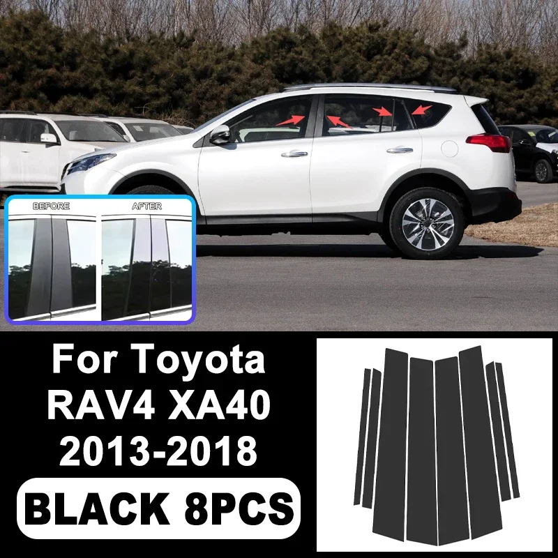 

Для Toyota RAV4 XA40 2013-2018: Наклейки на стойки B и C, цвет черный глянец, легко устанавливаемые, из поликарбоната, для оконных накладок, защита от царапин, внешние элементы стайлинга