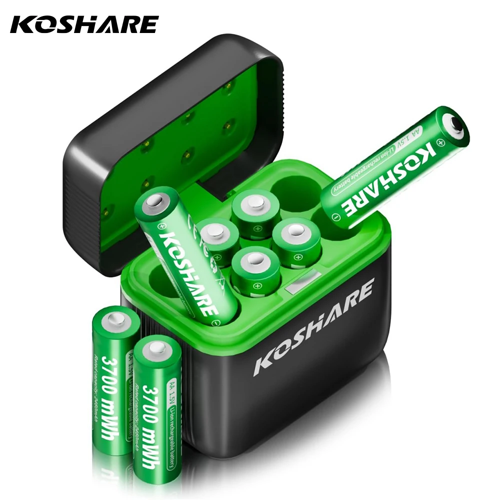 

KOSHARE AA 1.5V Li-ion Rechargeable Battery 3700mWh1.5V Lithium AA Battery with Charger For Remote Control Toy Cars Alarm Clocks
