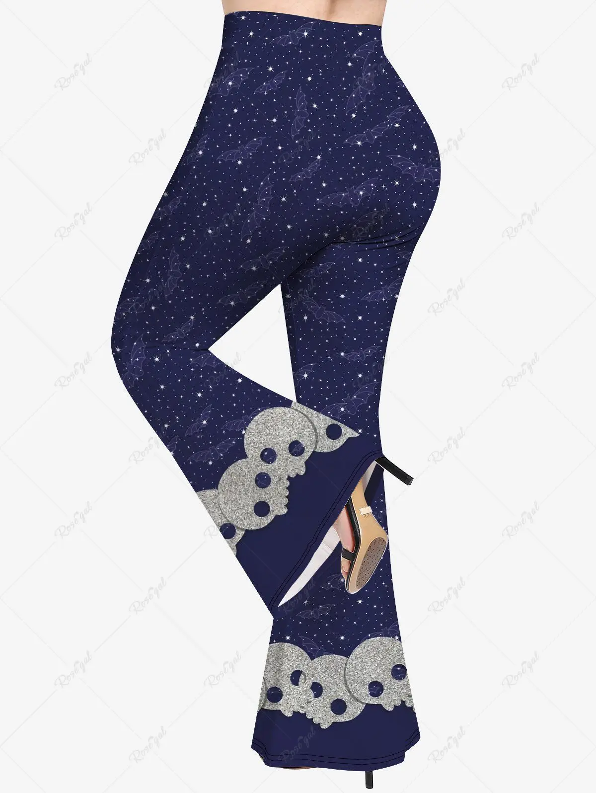 2023 Nieuwe Plus Size Halloween Galaxy Schattige Schedelvleermuis Ster Glitter Bedrukt 2 In 1 T-Shirt Of Flare Broek Dagelijks Casual Bijpassende Set