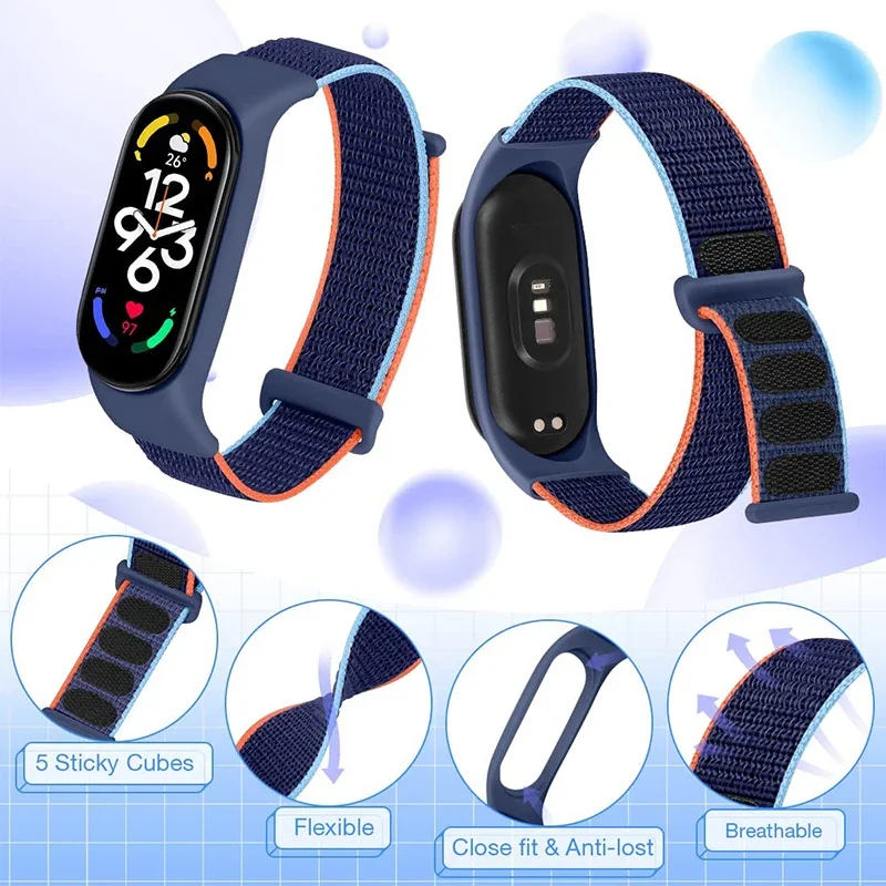 สายไนลอนสำหรับ Xiaomi Mi band 4/5/6/7กำไลข้อมือสายรัดข้อมือกีฬาระบายอากาศสำหรับ miband 4/5/6/7สายรัด Correa ทดแทน