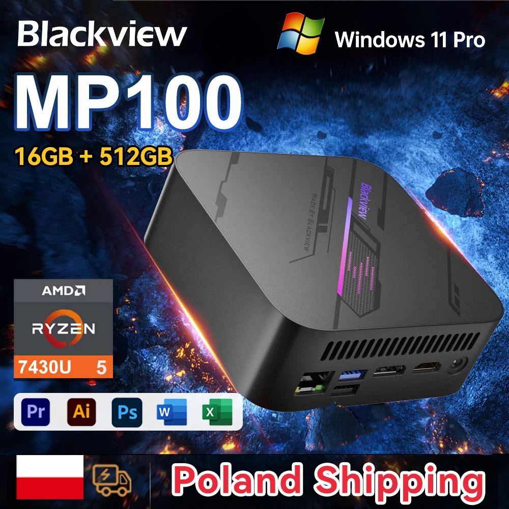 [Envío desde Polonia] Mini PC Blackview MP100 7430U Windows 11 Pro 16GB DDR4 512GB SSD AMD 6 núcleos 12 hilos Miniordenador