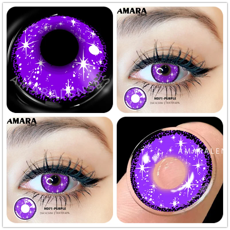 AMARA Yellow Contact Lenses for Eyes 2pcs Anime Cosplay Colored Lenses Purple Crazy Halloween Lenses Contact Lens Beauty Makeup