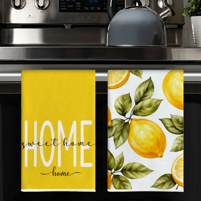 2Pcs, Summer Lemon Home Themed Kitchen Towels, 40Cm*60Cm Towel Set, Best Kitchen Towels, Super Absorbent Soft Cleaning Cloth, Cooking and Baking Tea Towel, Hand Towel, Cleaning Cloth, Dishcloth, Kitchen Decoration, Living Room Decorations, Kitchen Essentials, Home Essentials