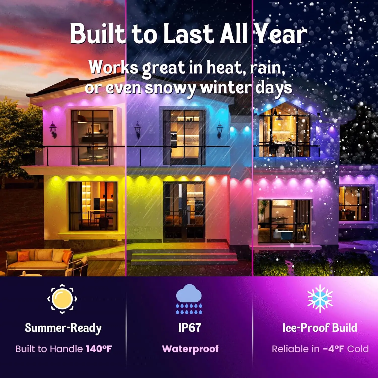 MIMI RGB أضواء خارجية دائمة IP67 أضواء LED مقاومة للماء أضواء الطنف لتقوم بها بنفسك أوضاع المشهد لديكور الهالوين والعطلات #4