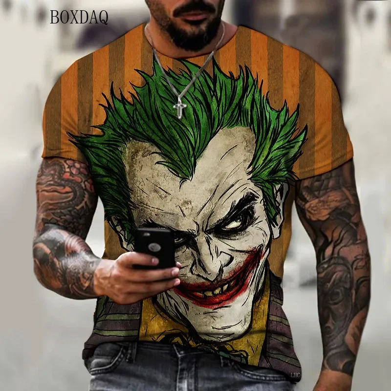 Men's 3D printed short sleeved T-shirt, oversized loose casual wear, horror style, clown print, 6XL, large size