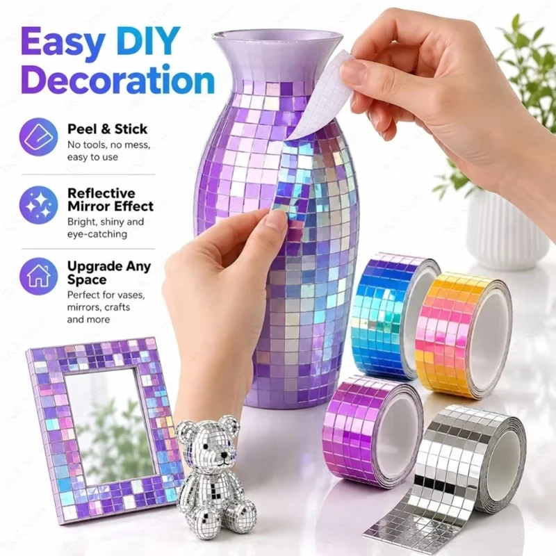 4x100cm DIY Mosaic Mirror Tile Stickers Self Adhesive Wall Decoration Kit 3D Background Decor For Party Holiday Craft Home New