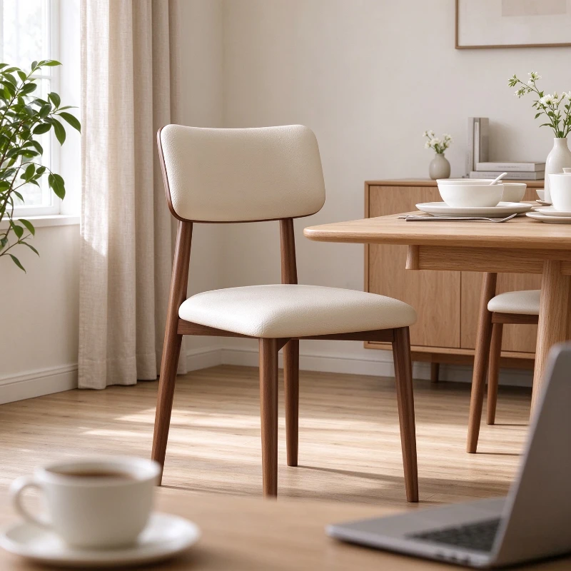 Minimalist Faux Wood Dining Chair Upholstered Backrest Sturdy Durable Accent Seat for Small Apartment Living Room Hotel Cafe
