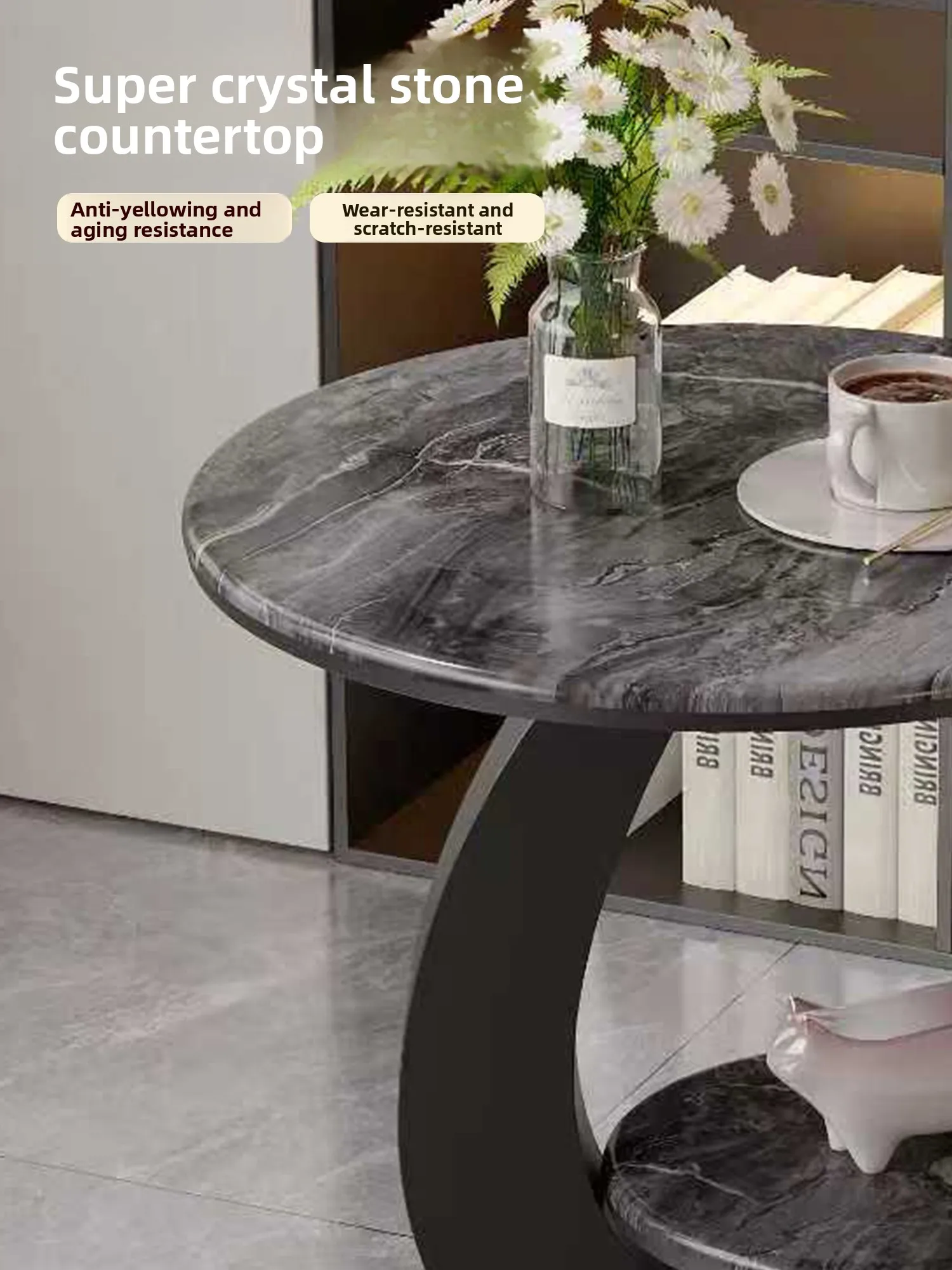 Microcrystalline Stone Top High/Low Sofa Side Table for Living Room Home Furniture Minimalist Modern Design Small Apartment Use
