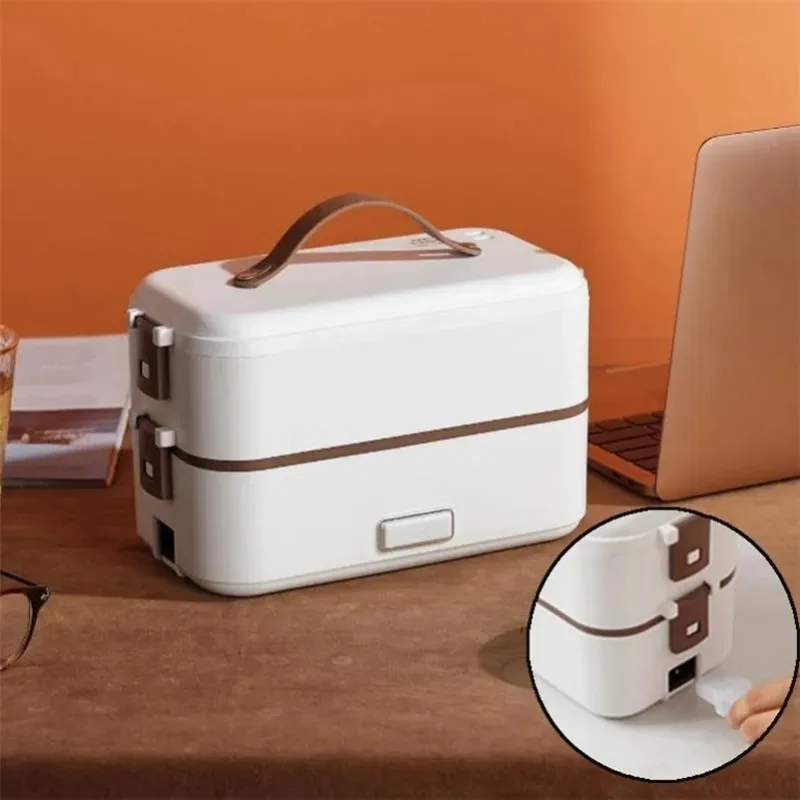 Electric Lunch Box, Portable Food Warmer for Home Office, 2 Layers Steamer Lunch Box, Removable Stainless Steel Container