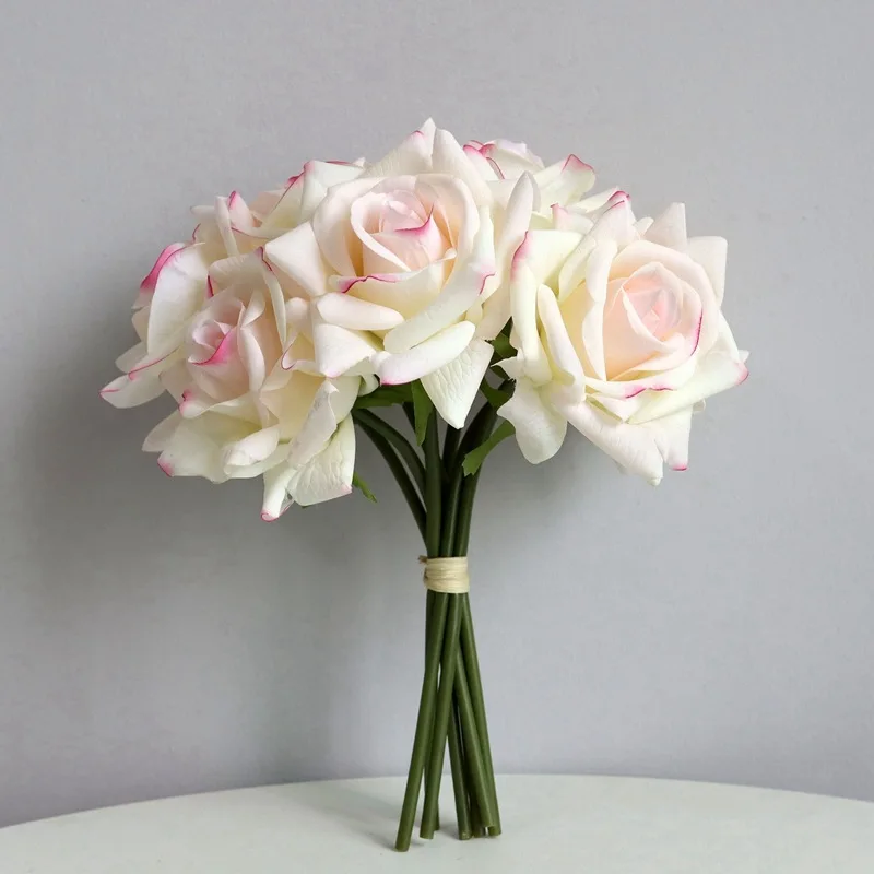 Top Quality Artificial Flower Real Touch Crimped Rose Bouquets Bride Holding Flowers For Wedding Home Table Decoration 2 Bundles