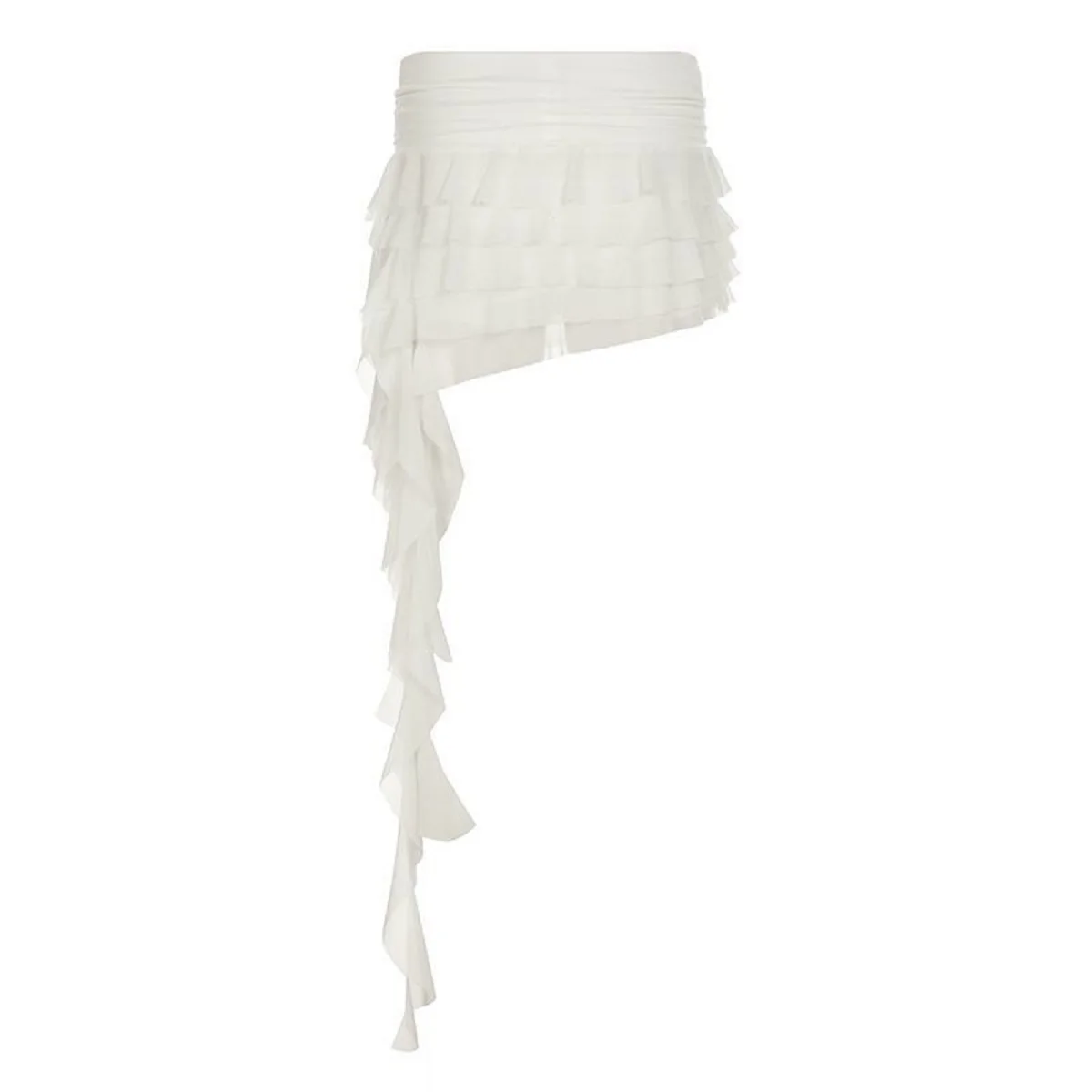 Women's Mini Skirt High Waist  Mesh Flowy Hem Y2K Skirts Irregular Elastic Summer Korean  Multi-Layer Ruffle Trim Lingerie Skirt