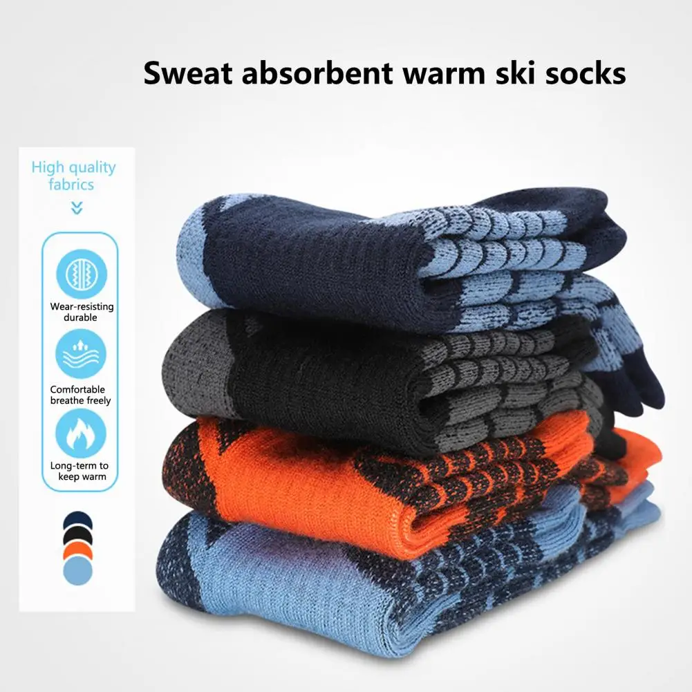 Snowboarding Socks 1 Pair Useful Lock Temperature Non-slip  Striped Geometric Long Thermal Socks for Winter Sports