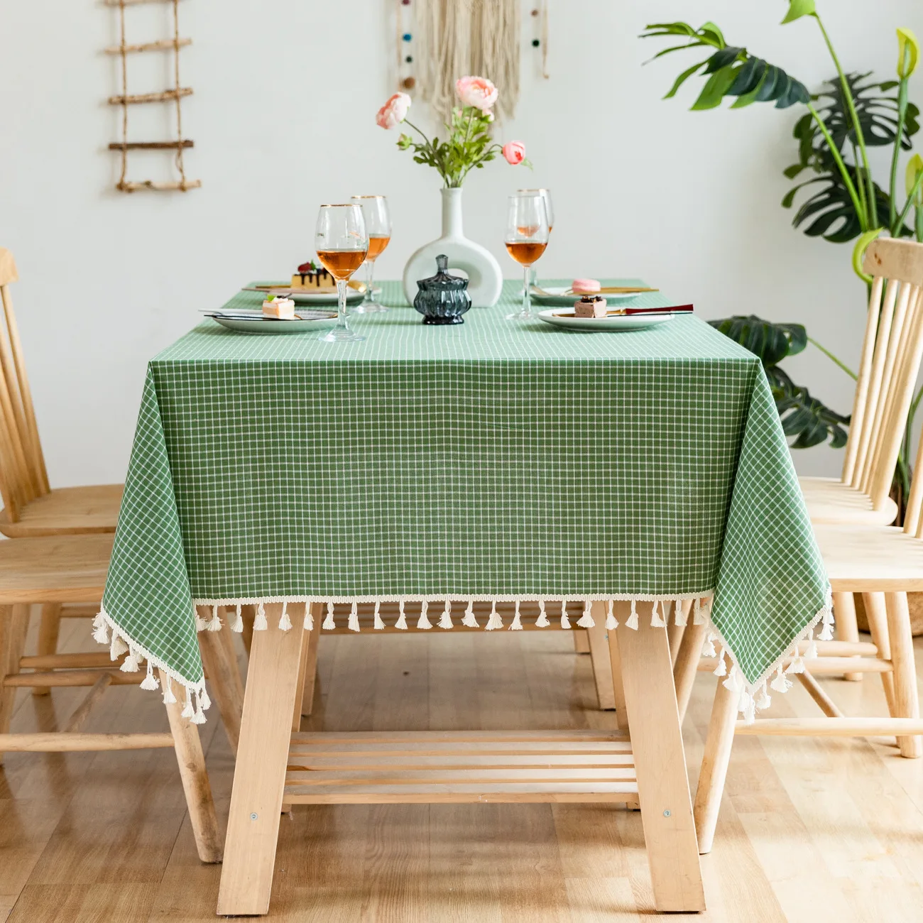 Japanese Countryside Small Lattice Tablecloth, Thickened Cotton Linen, Map for Desk Cover, Tea Table Pad, Meal Cloth