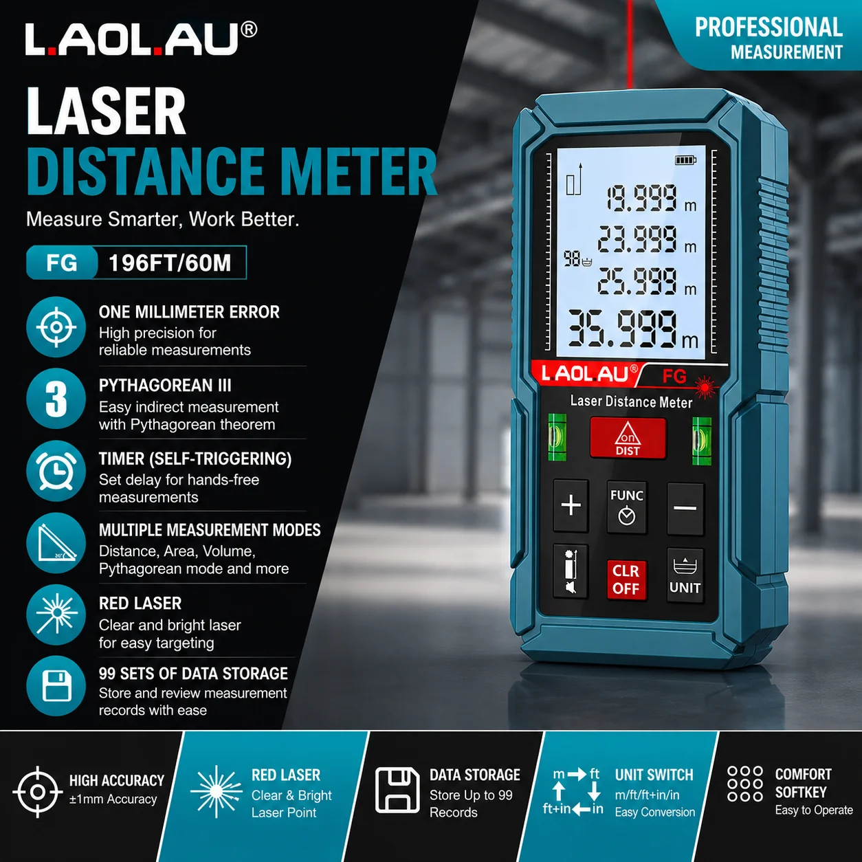 Timer Trigger Laser Meter Digital Tape Measure Tools 50m 100m 150m Laser Distance Meter Bubble Level Handheld Laser Rangefinder