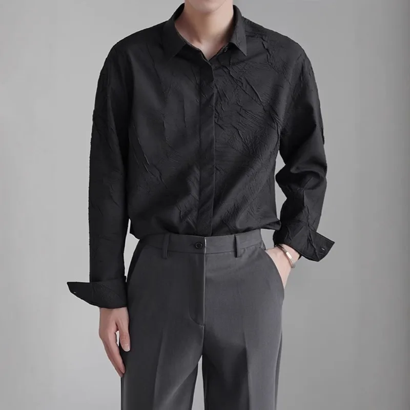 Young and Stylish Cool Korean-style Outerwear Casual Fashion High-end French Niche Shirt, Men's Loose and Casual Jacquard Shirt