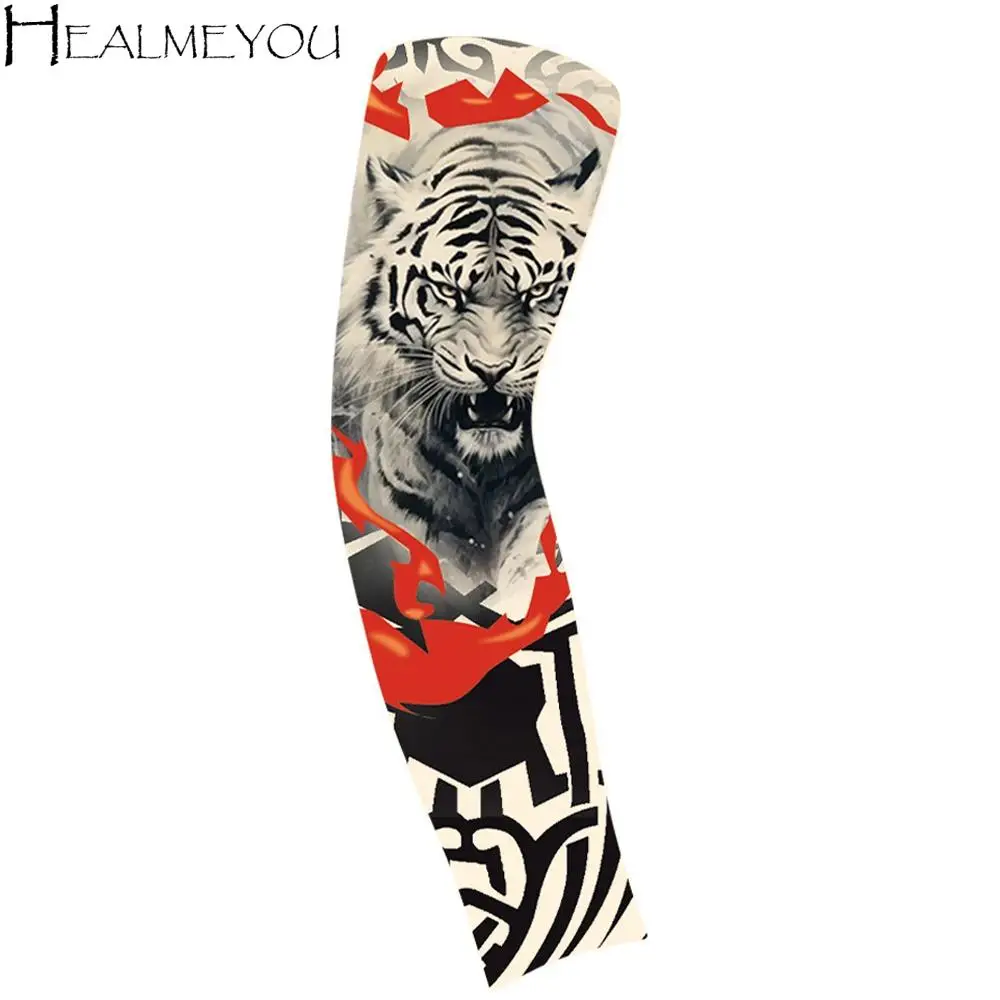 

Flower Arm Pattern Flower Arm Tattoo Sleeve Breathable Thin Men Sunscreen Sleeve Seamless Long-sleeved Ice Silk Arm Sleeve