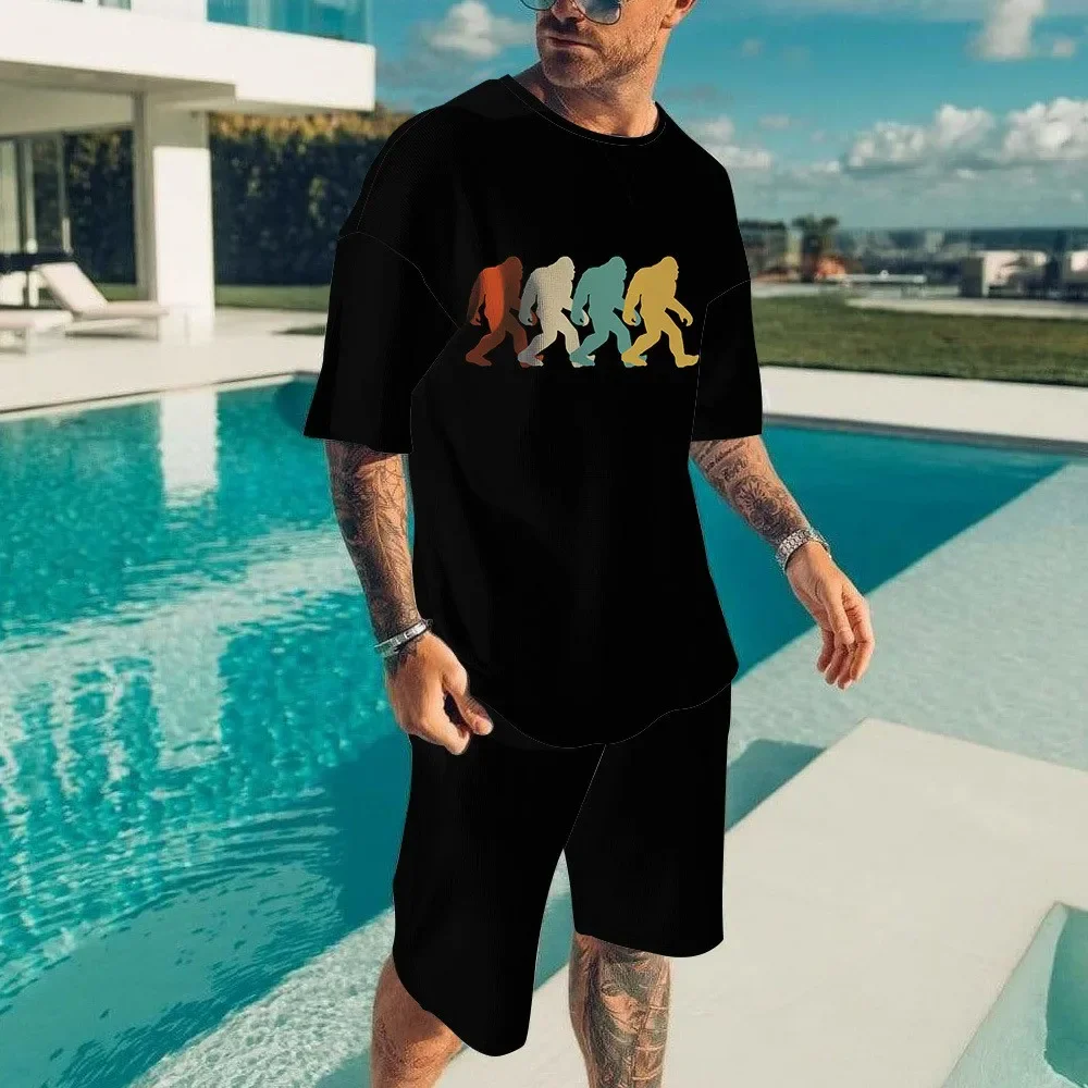 2026 Summer Popular Men's T-shirt+Shorts Set Men's Sports Set Printed Leisure Fashion Short Sleeve T-shirt Set Men's Jogging Set