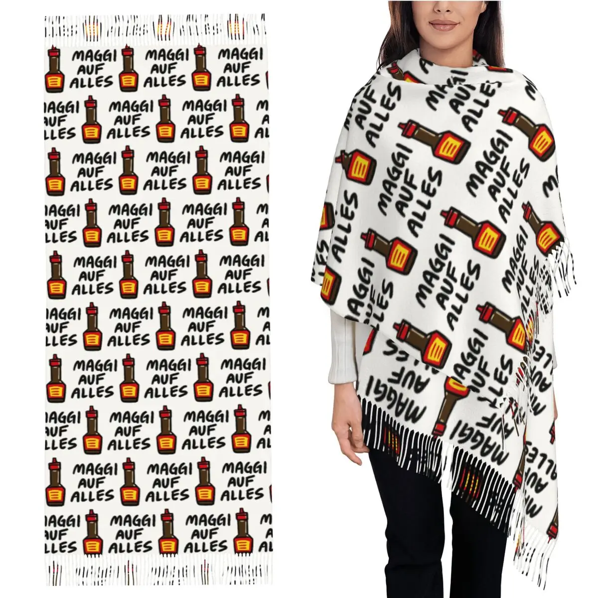 

Maggi Auf Alles (Deutsch) Шарф Шарфы с кисточками для женщин Мягкие теплые шали и накидки Большая осенне-зимняя шаль