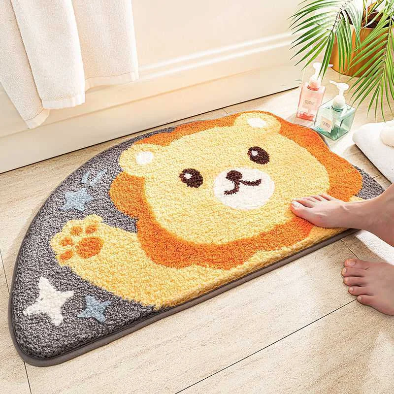 VIKAMA Good Luck Dog Soft Fluffy Non Slip Washable Absorbent Bathroom Floor Mat Semicircle Shower Rug Bathroom