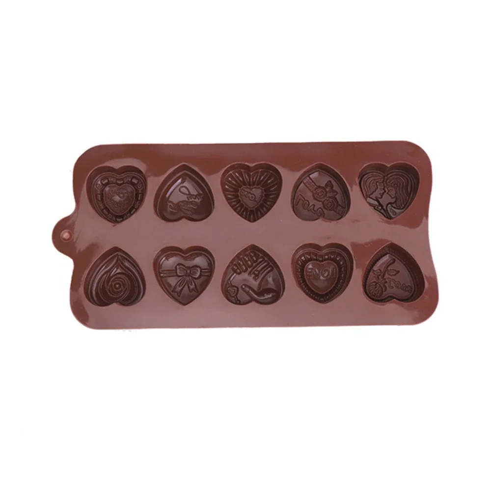 10 Holes Heart Valentine’s Day Chocolate Silicone Moulds Kiss Lover Biscuit Molds Rose Flower Bow Gift Box Candle Wedding Decor