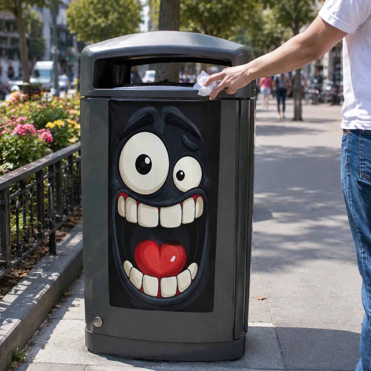 Playground Trash Can Sticker Funny Face Decal Outdoor Bin Decor Waterproof PVC Vinyl Wrap for Parks Kids Activity Areas