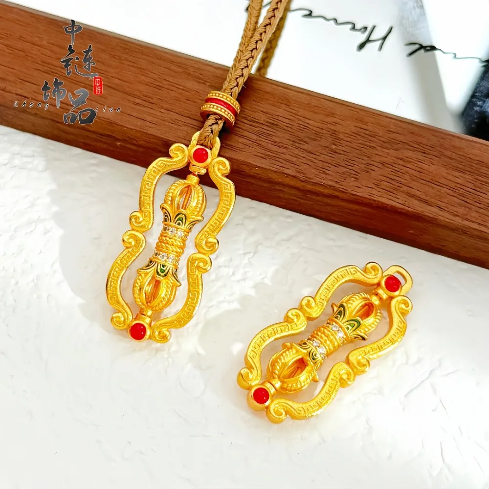 Diamond-encrusted rotary Fan Lian diamond pestle pendant new Chinese style rotation 9999gold