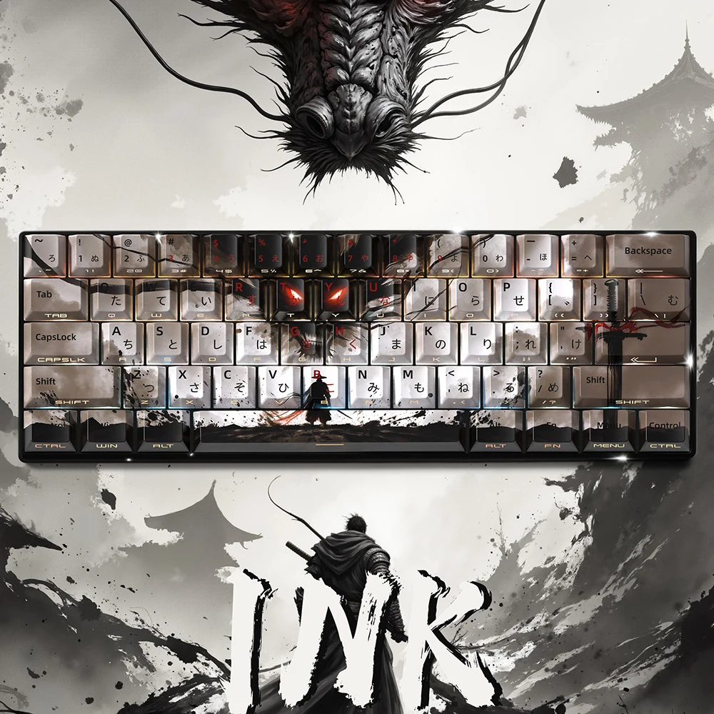 

129 Keys Swordsman Side Printed Shine Through Keycaps 5 Sides Dye Sub PBT Keycap Cherry Profile for MX Switches Gaming Keyboard