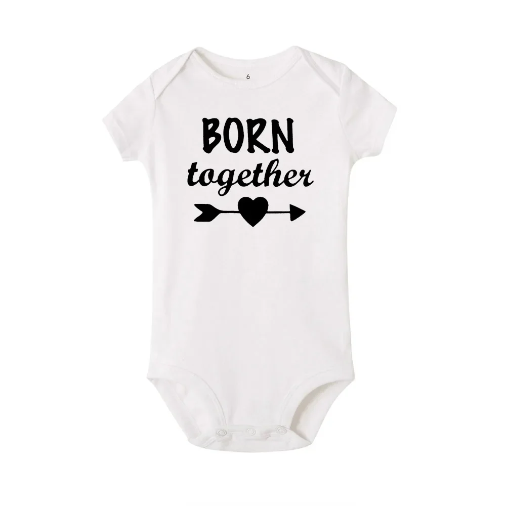 1 Pc Born Together and Friends Forever Baby Summer Short Sleeves Jumpsuit Twins Baby Bodysuits Toddler  Casual Ropa