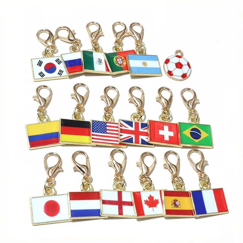 10pcs with Lobster Clasp Enamel National Flags of Countries Charms Pendant  DIY Jewelry Making Accessories for Keychain Bracelet