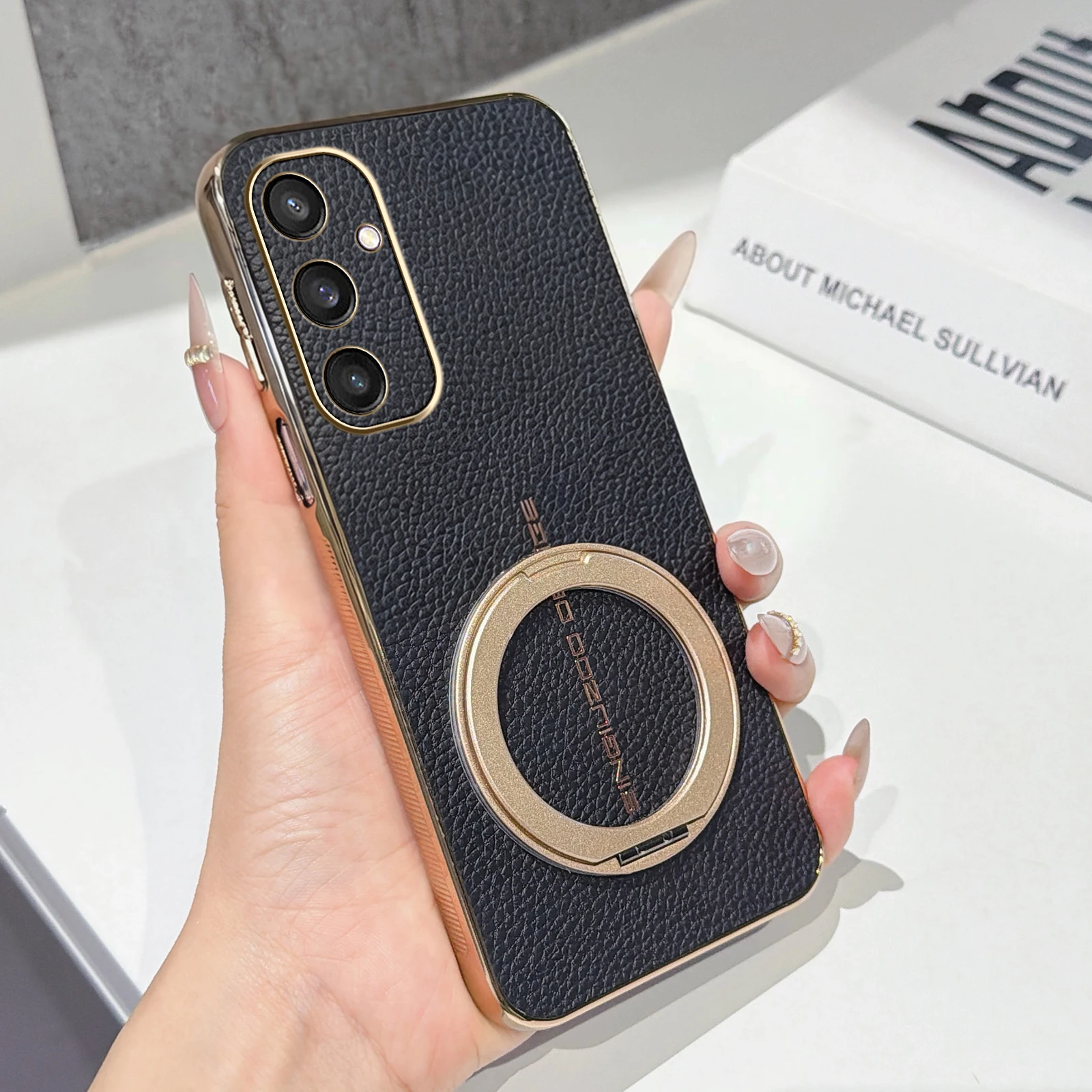 PU Leather Back Silicone Phone Case For Samsung Galaxy S22 S26 FE S23 S21 Plus S25 Edge S24 S20 Ultra Holder Soft Cover Cases