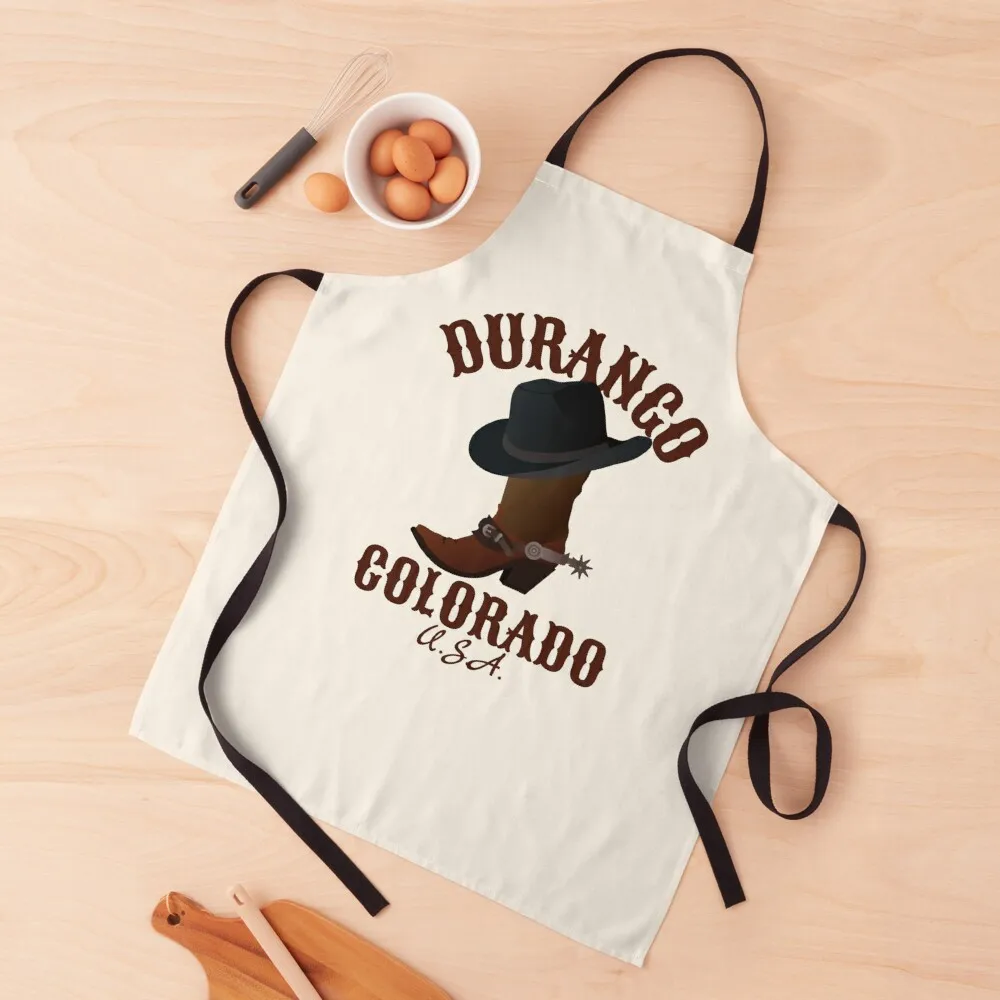 

Old Skool Cowboy Durango Colorado, Brown Text- Retro Cowboy / Retro Western Apron Teacher man chef uniform Apron