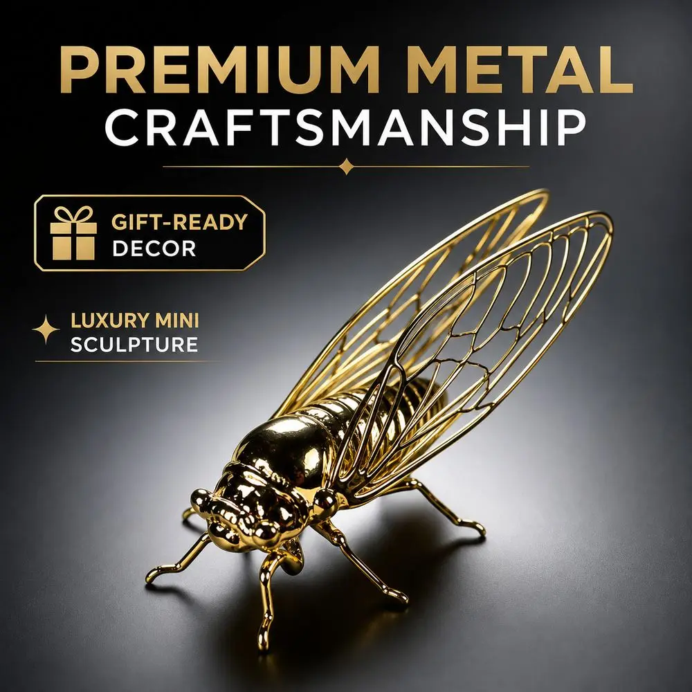 Golden Finish Golden Cicada Figurine Realistic Details Hollow Wings Cicada Sculpture Vintage Style Insect Figurine - view 5
