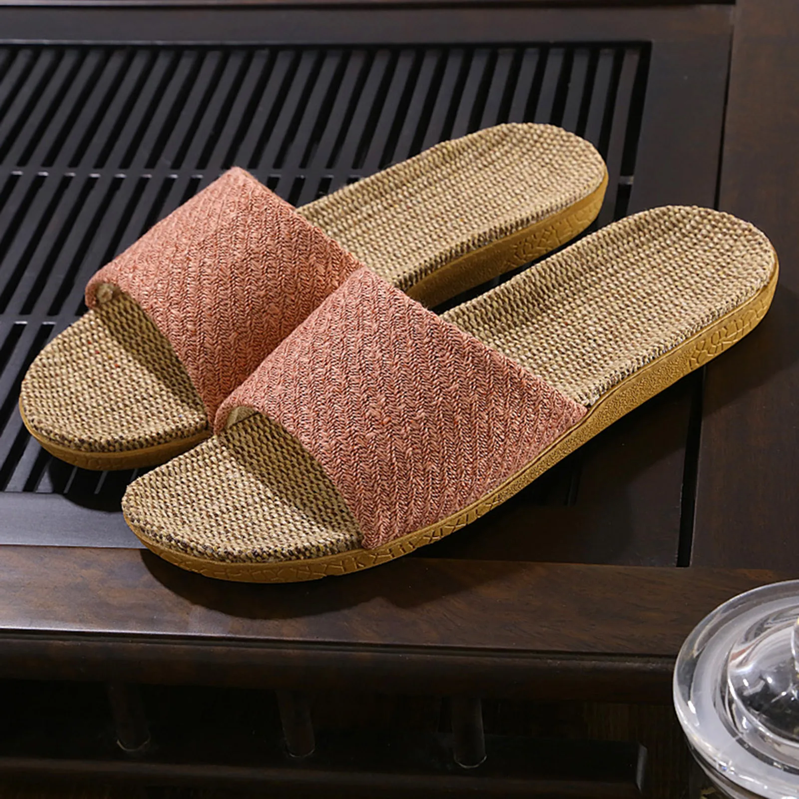 Couples Flax  Slippers Home Wooden Floor Grass Rattan Slipper Fashion Unisex Linen Shoes