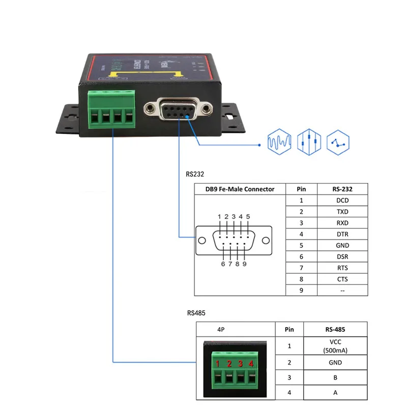 RS232 to RS485 switcher industrial grade Internet Splitter Adapter RS485 to RS232 serial port 9-pin converter game Serial switch