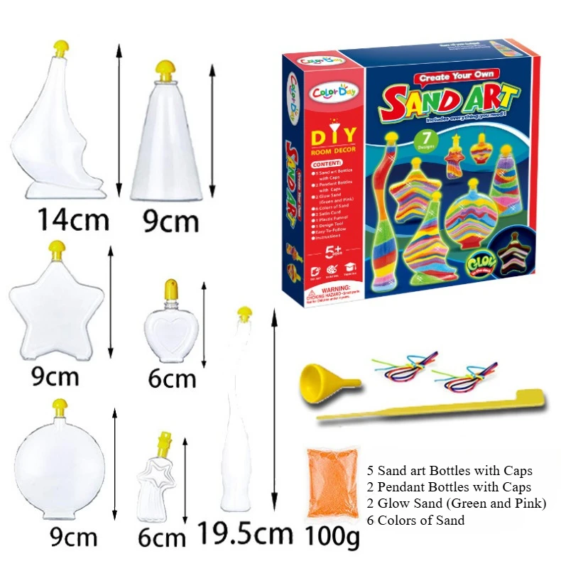 Arte de areia que brilha no escuro, garrafa colorida diy com glitter de areia, brinquedos educativos para crianças, acessórios de decoração de casa, presentes para crianças