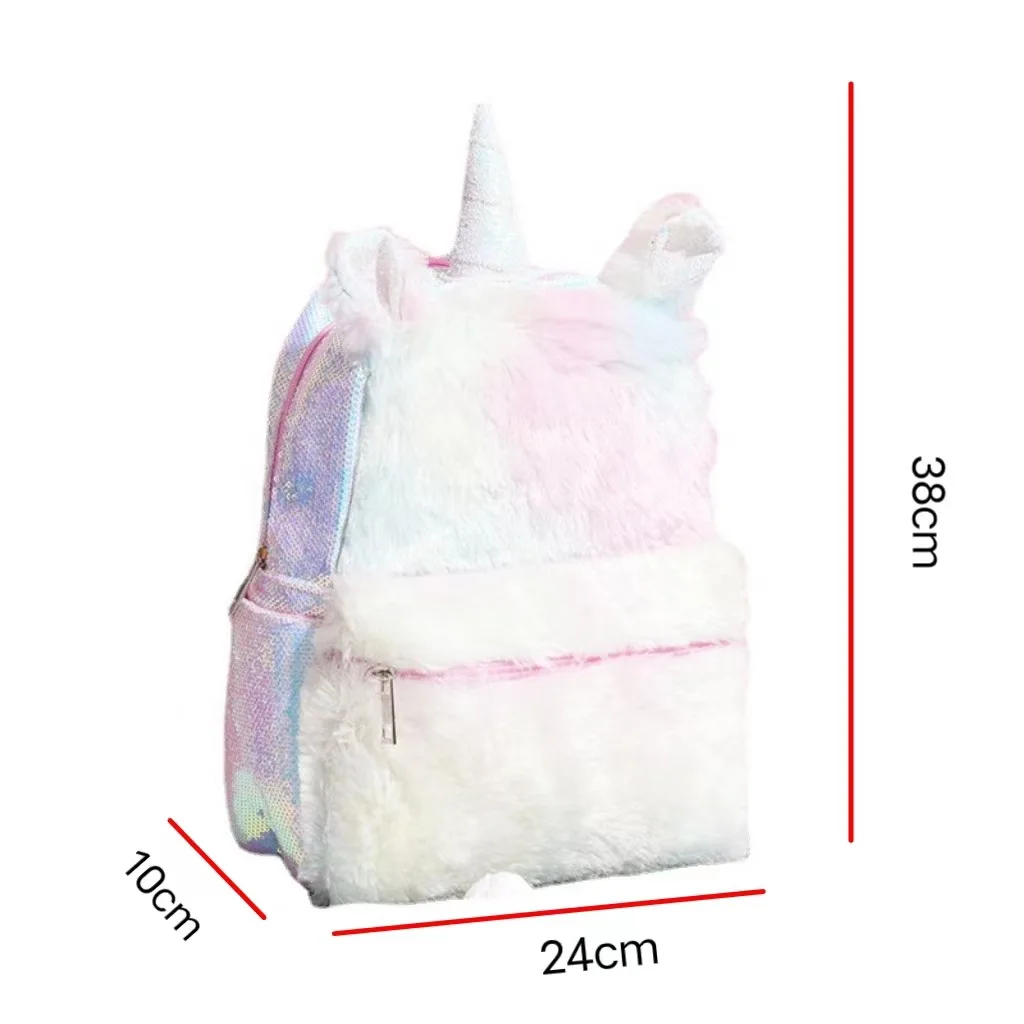 Mochila de unicornio de felpa con nombre personalizado para niña, bolsa de viaje para escuela, suministros de fiesta de unicornio