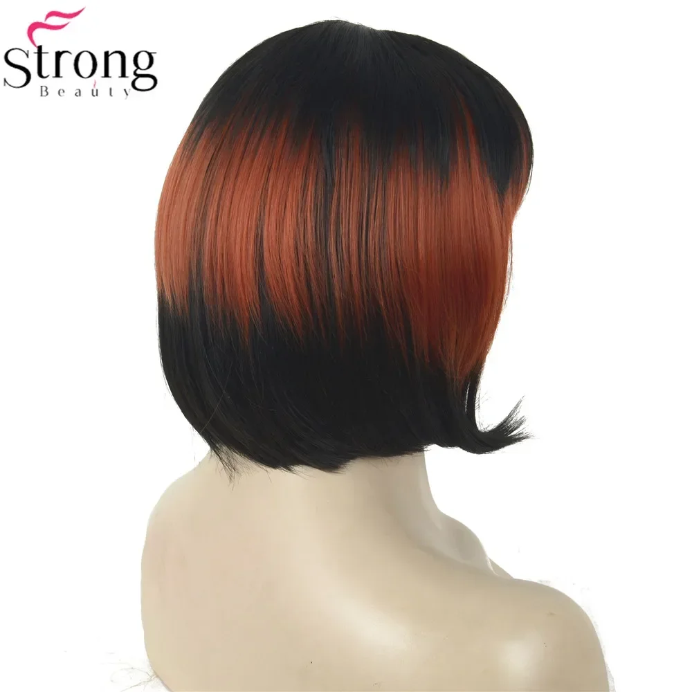 StrongBeauty Cosplay Pruik Rood/Zwart Mix Nette Bang Bob Kapsel Synthetische pruik voor dames