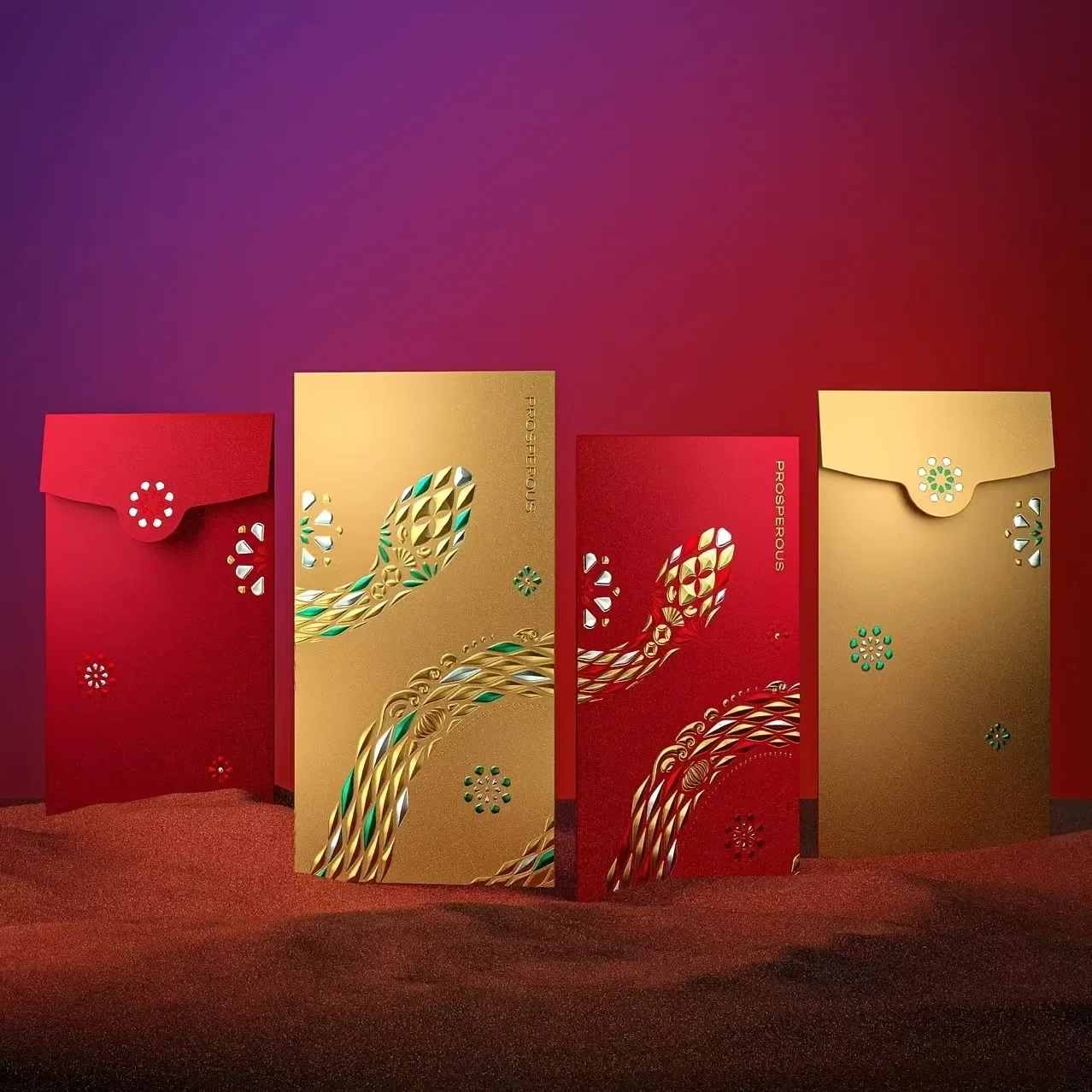 4Pcs 2025 Snake Year Red Envelope Chinese New Year Red Packet Premium Gold Foil, 6.7x3.5 Inches, New Year Supplies