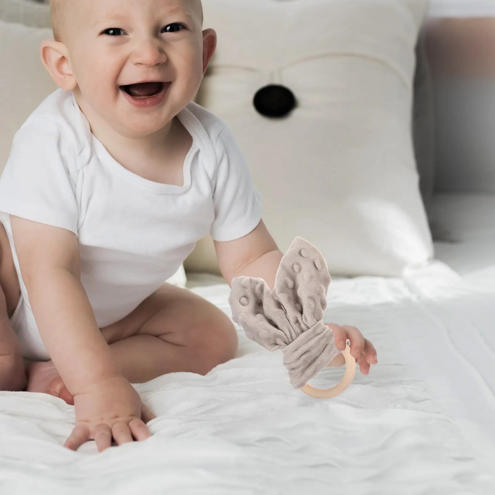 

2Pcs Infant Soothing Towel Wooden Ring Teether Comfort Blanket for Newborns Anxiety Relief Baby Security Hanky Sleep Companion