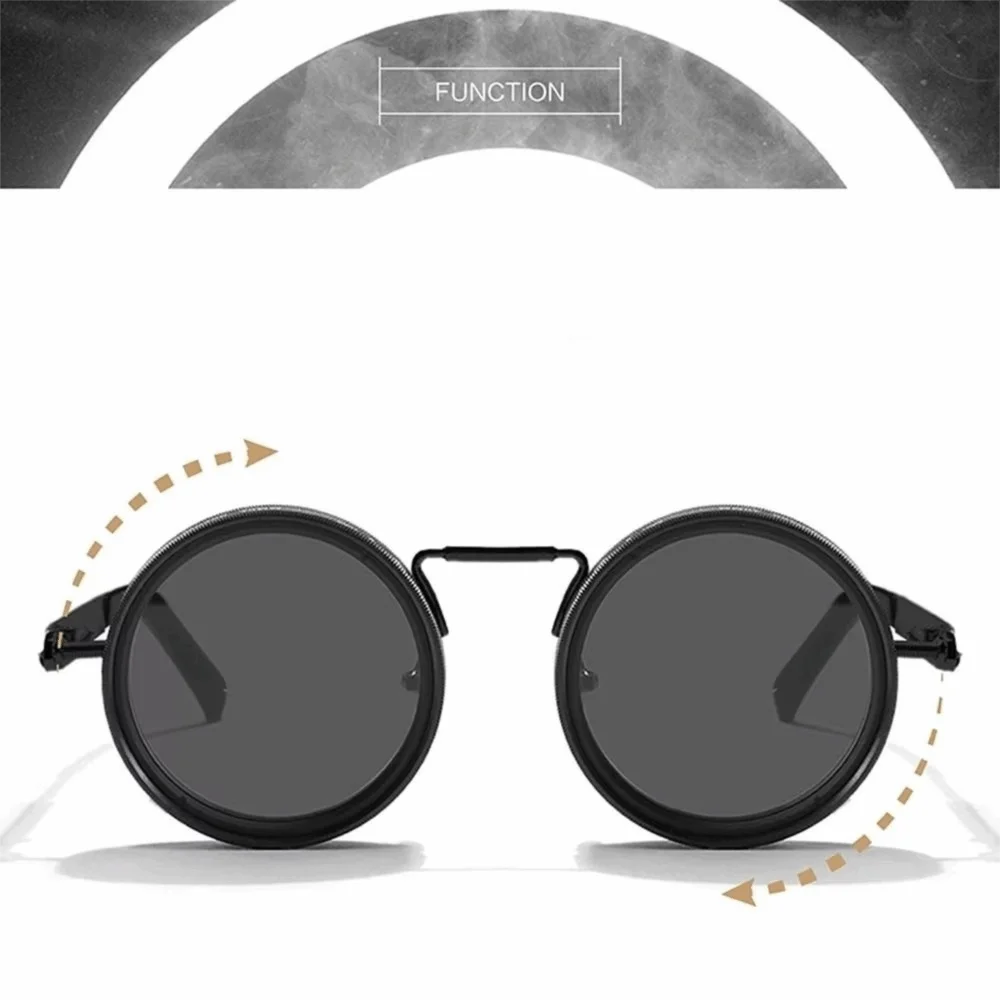 Round Frame Fishing Sunglasses Manual Rotating Anti UV Protection Adjustable Dimming Glasses Metal TAC ND Filter Sunglasses