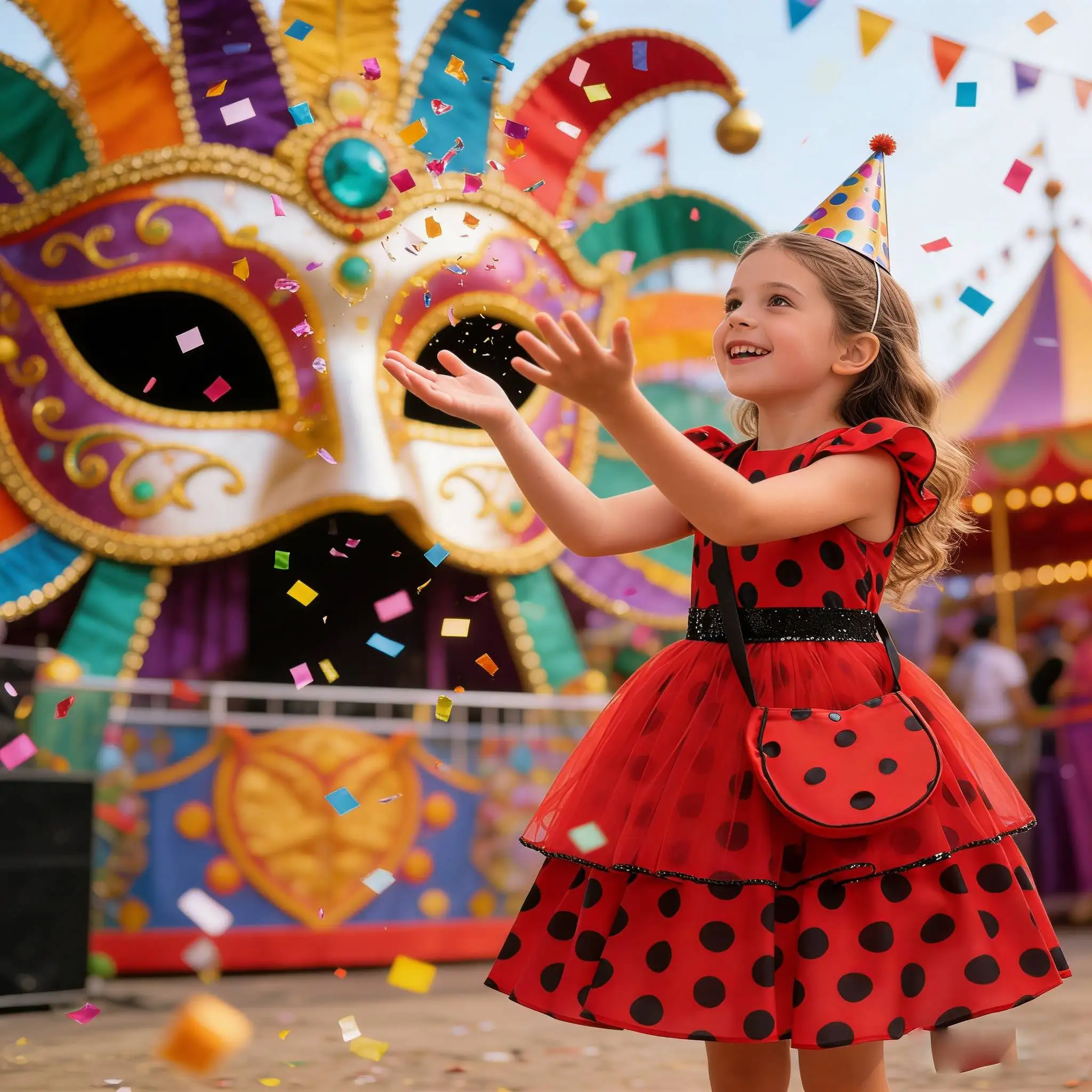 

2026 Girls Cosplay Costume Summer Carnival casual Red Dress With Polka Dot Mesh dress For Kids Bug Halloween Birthday Dress Up