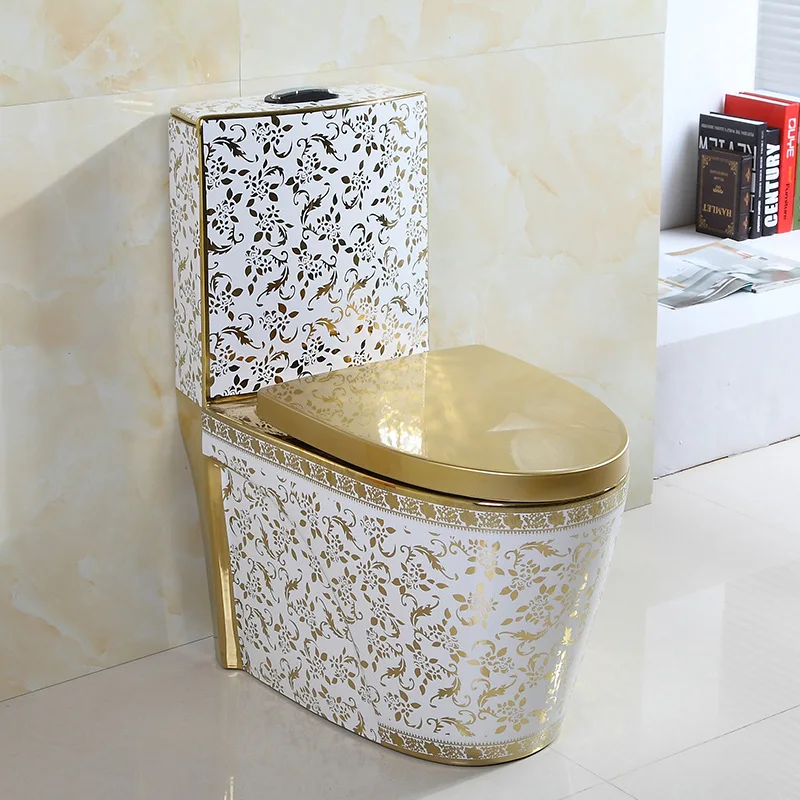 Hotsale And Elegant Electroplate Golden Ceramic Sanitary Ware One Piece Commode Wate Closet Toilet