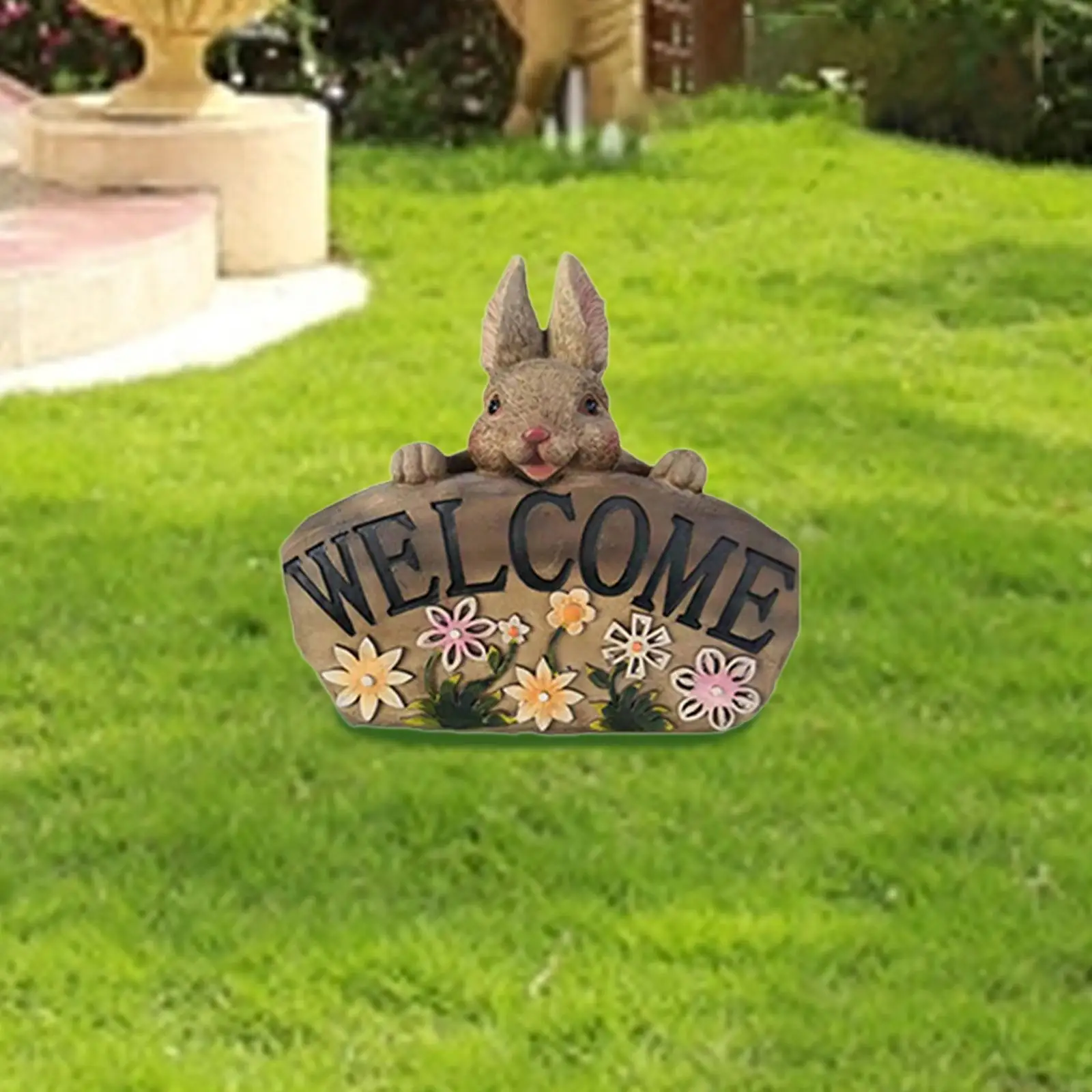Rabbits Statue Welcome Sign Remembrance Gift Decorative Collectible Artificial Ornament for Garden Home Farmhouse Lawn Decor