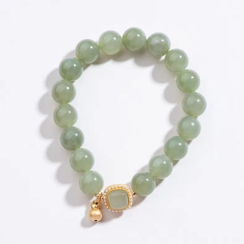 

Дизайн 10 мм Hetian Jade Круглая бусина Один круглый браслет Цветок сливы Жемчуг Одинаковый кулон в виде тыквы Ювелирные изделия