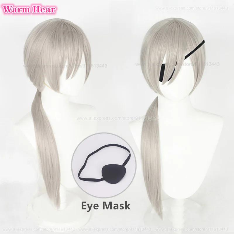 

Anime Quanxi Synthetic Cosplay Wig 70cm Long Silver Gray Ponytail Wig With Eye Mask Heat Resistant Hair Party Wigs + A Wig Cap