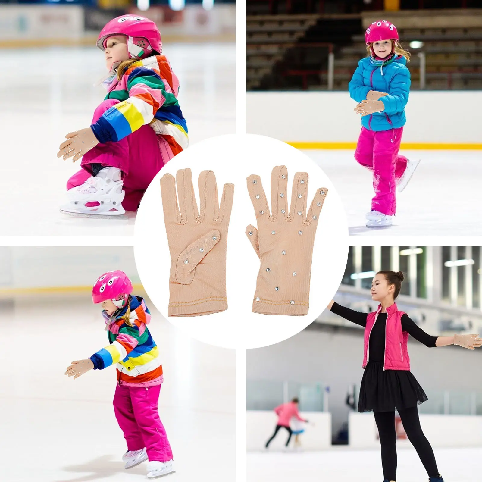 1Pair Premium Rhinestone Figure Skating Gloves for Women Girls Ice Skating Performance Non-Slip Thermal Breathable Stylish Stage
